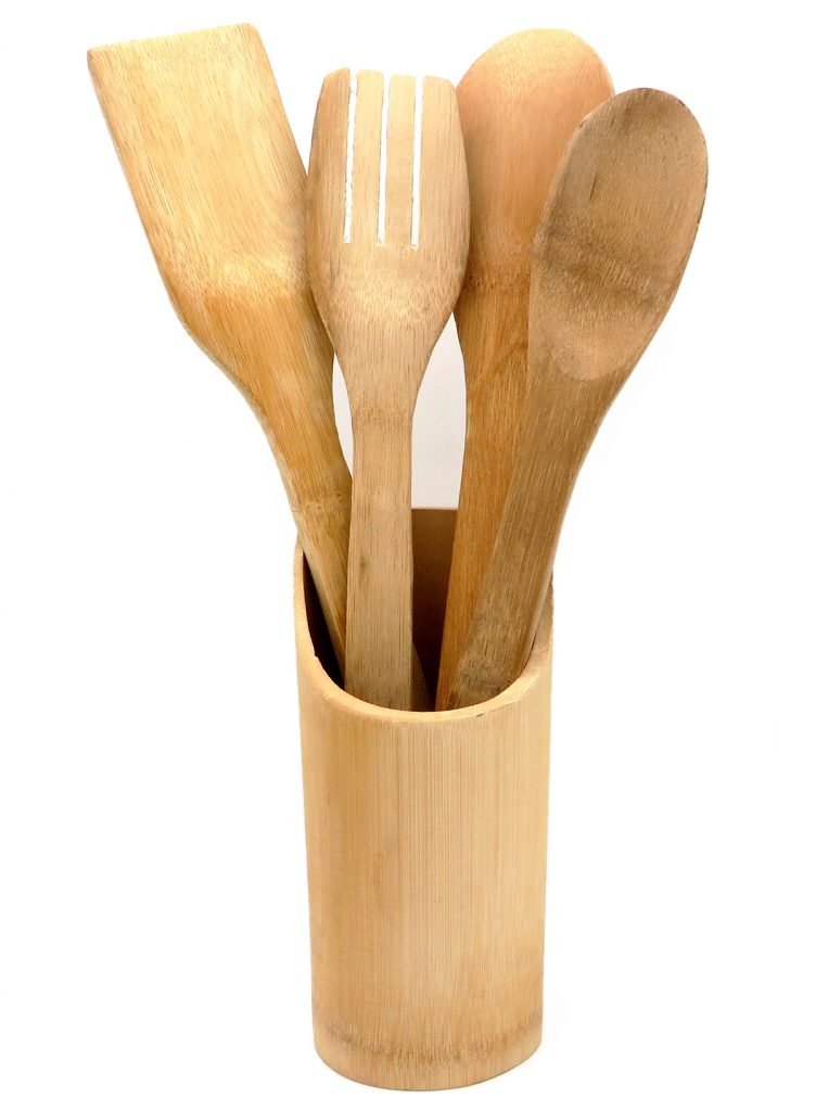 Set 5 Utensilios Cocina + Base De Madera Bamboo – Dulces Sabores