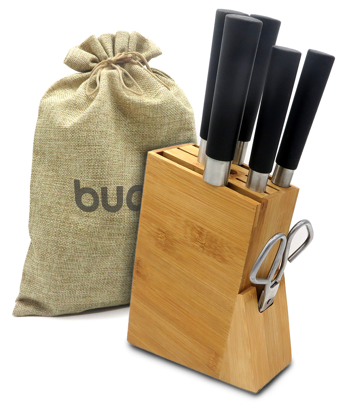 Homemaid Living En bloque de cuchillos de bambú, tiene capacidad para 16  cuchillos + ranura para afilador de cuchillos, organizador de cuchillos  para